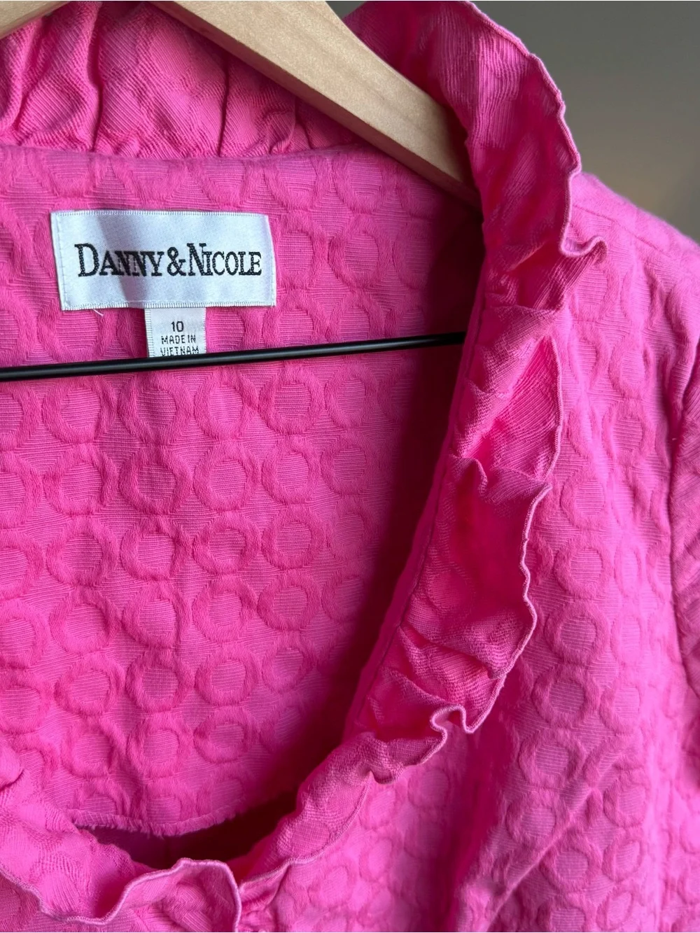 Danny & Nicole Bright Pink Textured Ruffle Collar Blouse and Skirt Set